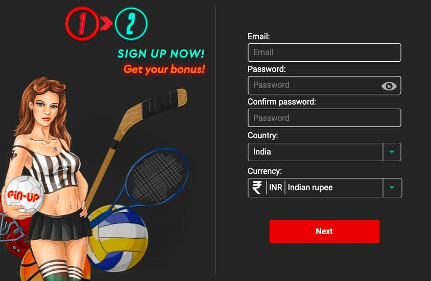 Pin Up Bet registration field for the Indian online customers